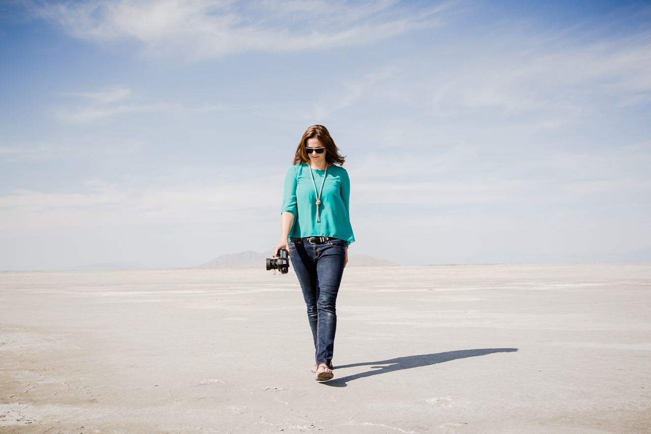 woman walking on salt flats